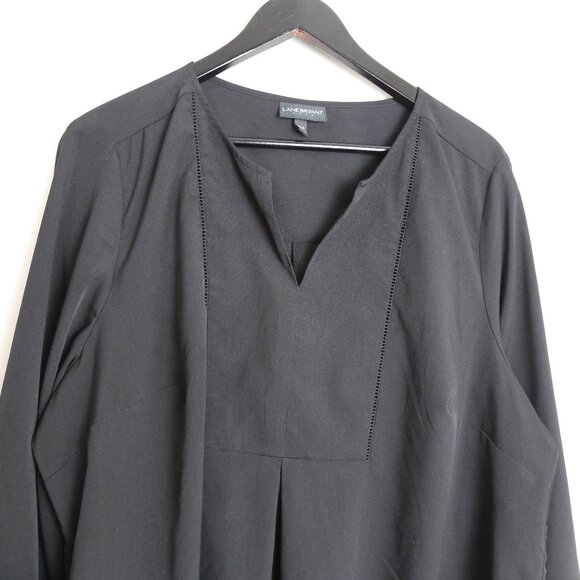 Lane Bryant V-neck Pleated Black Long Sleeve Tailored Blouse Plus Size 18/20 - Picture 2 of 7